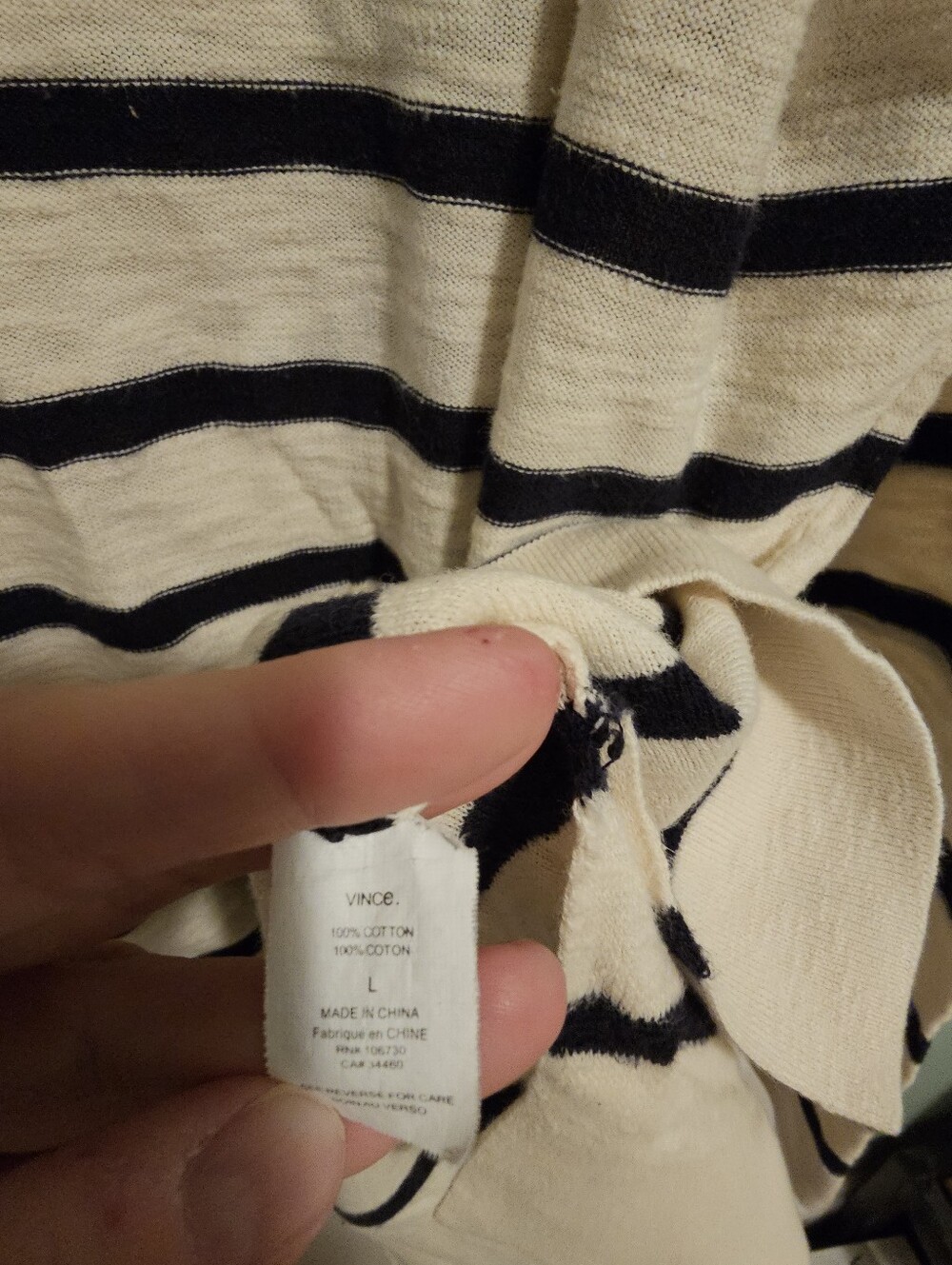 Vince Black and Cream Striped V-Neck Sweater - Picture 8 of 8